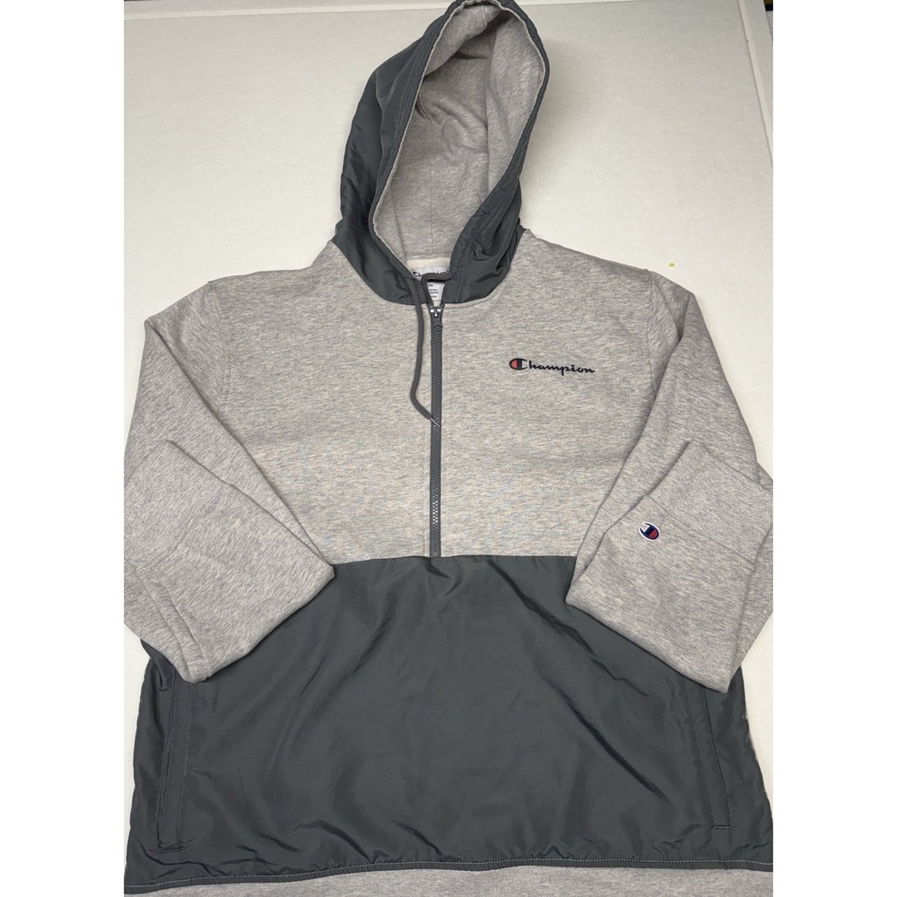 Champion Men's Fleece Two Tone Oxford Gray Heather Half Zip Hoodie Size XL